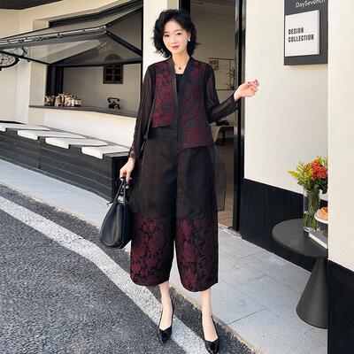 洋气妈妈新中式国风马甲套装