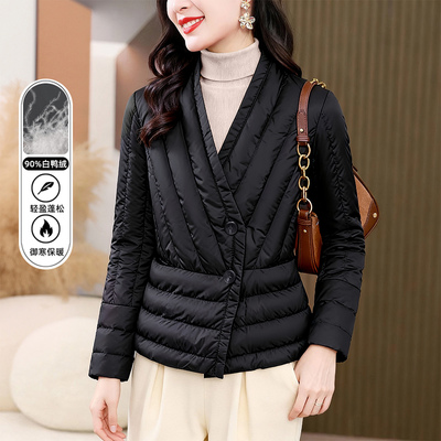 90绒排骨黑色妈妈装羽绒服女冬季