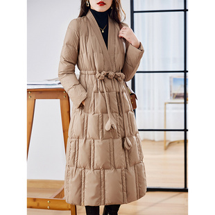 新款 冬装 复古新中式 洋气长款 高档白鸭绒羽绒服外套女时尚 2024冬季