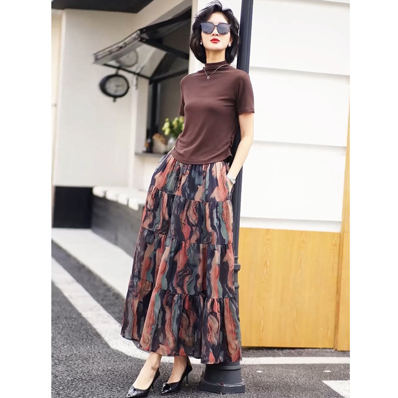 胖mm大码绝美套装裙妈妈气质2026夏季新款咖色显瘦上衣遮肉半身裙