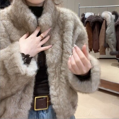 2025秋冬新款时尚百搭立领拉链环保皮草外套女保暖毛毛外套8768