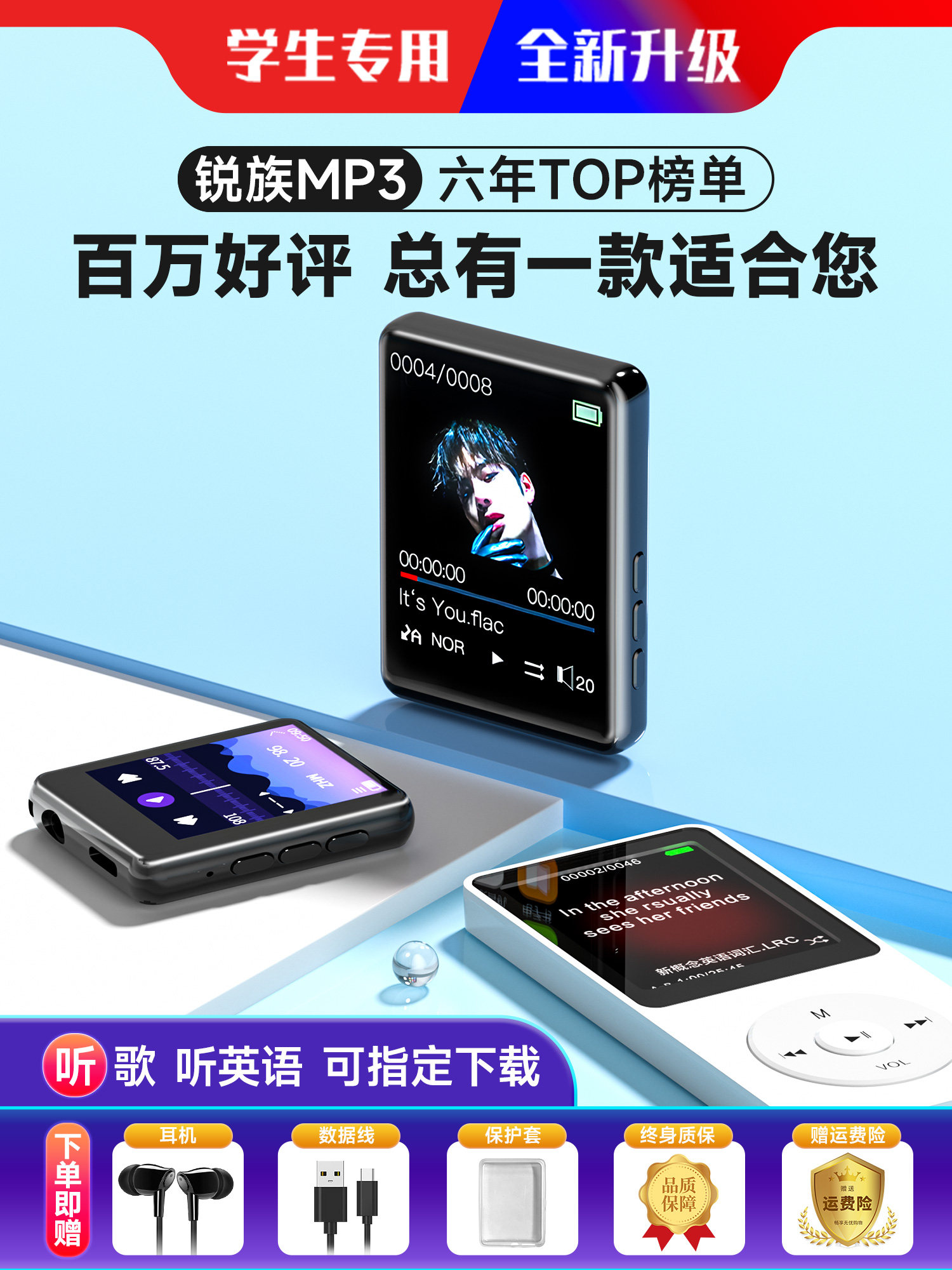 Ruizu X02mp3mp4 walkman студенческая версия, предназначенный для старшей школы плеер для чтения романов и прослушивания песен artifact Bluetooth mp5 Изображение 1