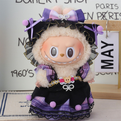 17cm拉布布一代二代衣服Labubu可爱娃衣玩具换装牛仔套装裙子娃衣