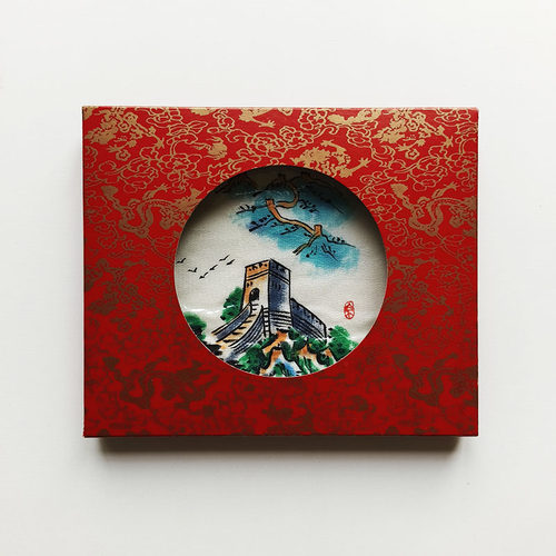 八十年代国际书店 手绘手帕长城 出口礼品真丝老手绢 中国风特色