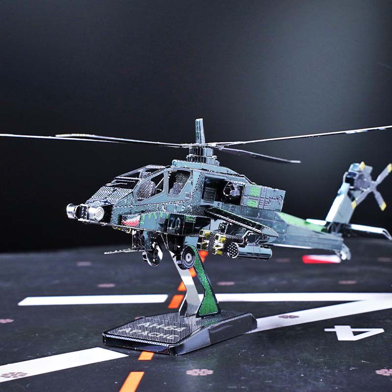 爱拼 全金属不锈钢diy拼装模型3d迷你拼图 彩色ah64阿帕奇直升机