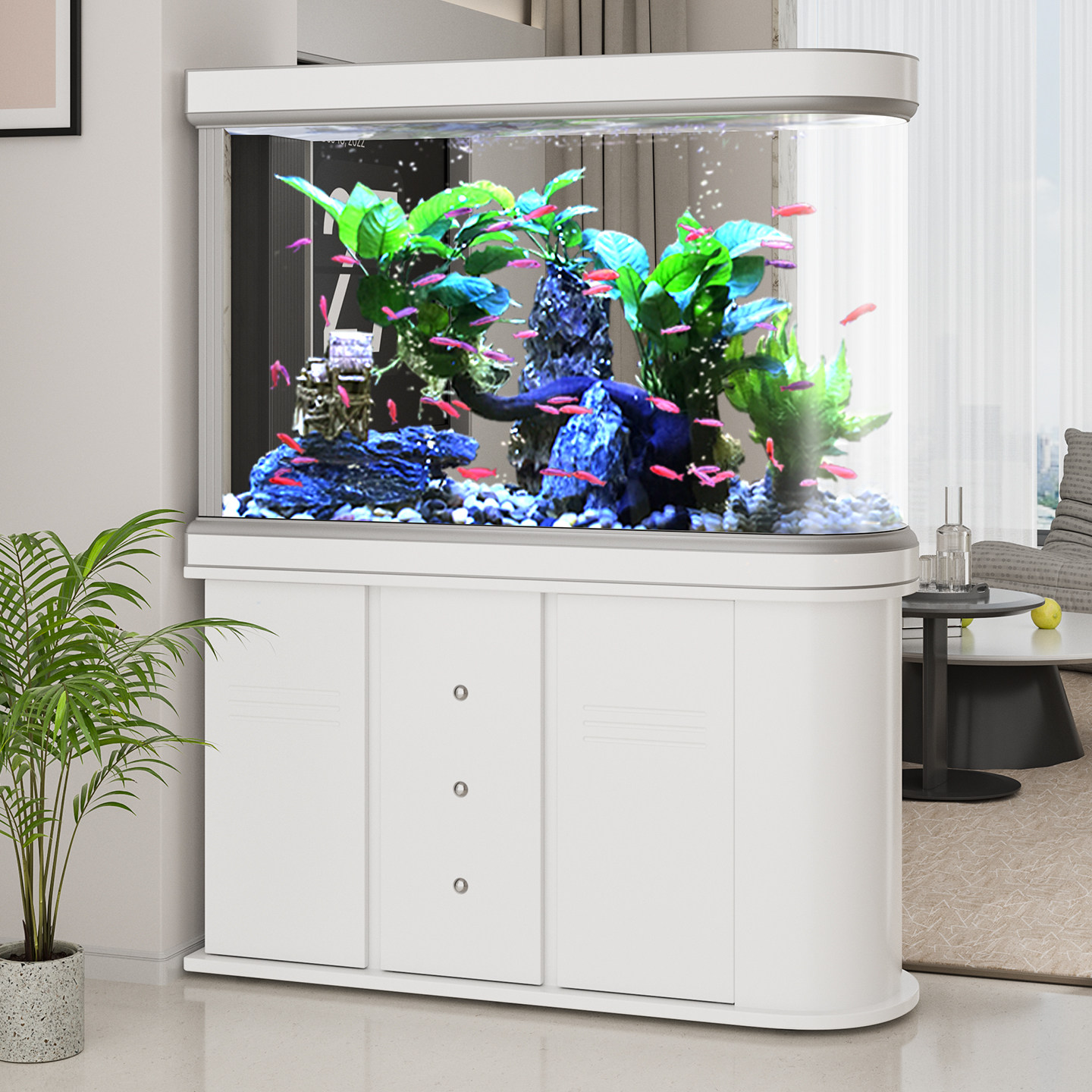 子弹头鱼缸u型玻璃生态水族箱家用中大型屏风客厅隔断玄关免换水