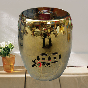 景德镇现代家居陶瓷鼓凳 镀金镀银 金色银色 瓷墩 瓷凳 鼓墩 圆凳