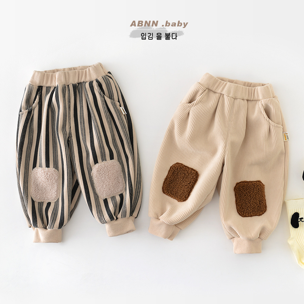 婴儿秋冬裤子男女宝宝韩版竖条纹外出休闲裤儿童大pp裤加绒95621