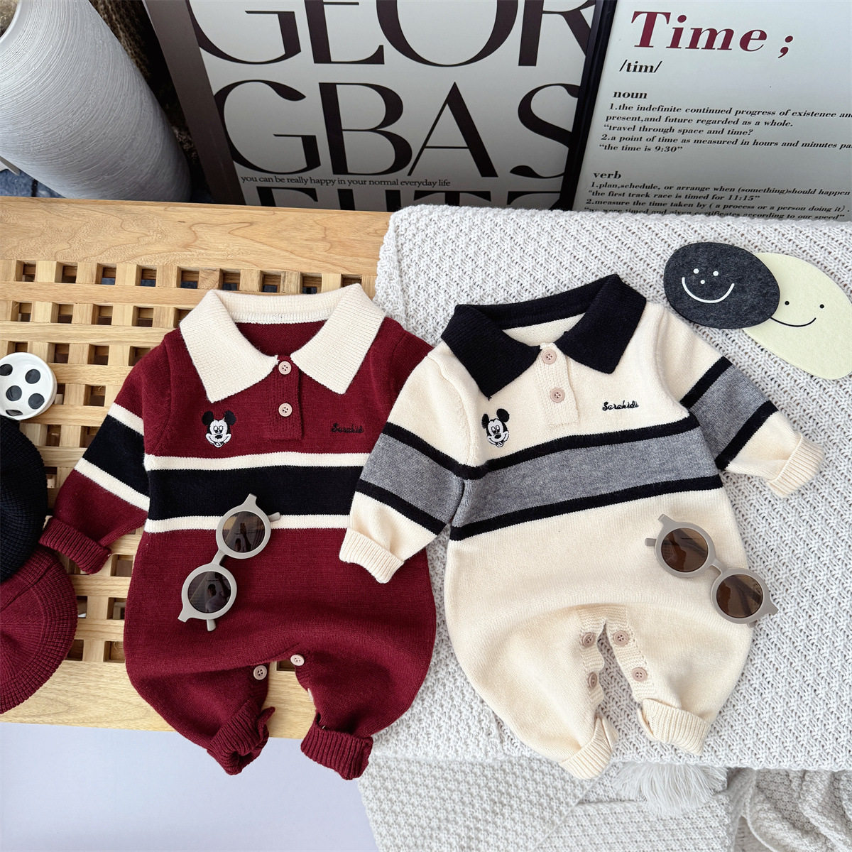 【连身衣+帽子】25秋冬针织毛线男女宝宝连身衣外出服英伦风哈衣