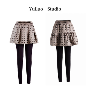 秋冬季新款裤裙短裙一体假两件打底裤女大码半身裙裤带裙子的裤子