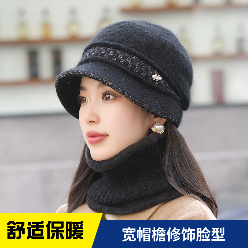 中老年人帽子女冬季妈妈帽冬天加绒加厚保暖奶奶毛线帽围脖两件套