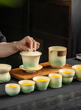 陶瓷功夫茶具套装中式盖碗茶杯一整套家用会客轻奢茶杯套装泡茶器