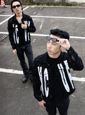 KCUF 2023fw 大字母 双色泼墨修身牛仔夹克 美式版型 双袖破坏流