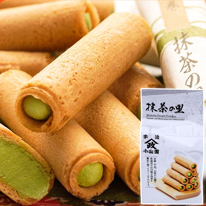 日本进口抹茶之里山政小山园宇治抹茶味注心鸡蛋卷酥饼零食品小吃