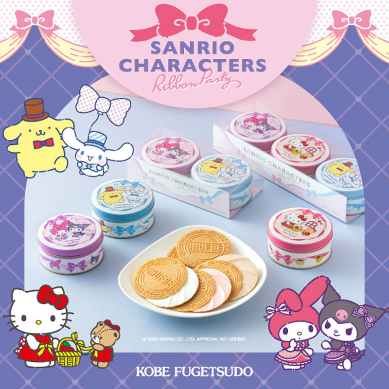 日本进口神户风月堂吉伊卡哇chiikawa/三丽鸥夹心饼干薄饼铁罐