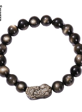 7A级天然曜石金钱貔貅手链雕刻民族风转运礼物手链手饰男女通用