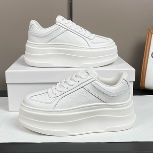 矮个子增高5CM真皮网纱软底休闲鞋 凯旋门厚底小白鞋 女2026年新款