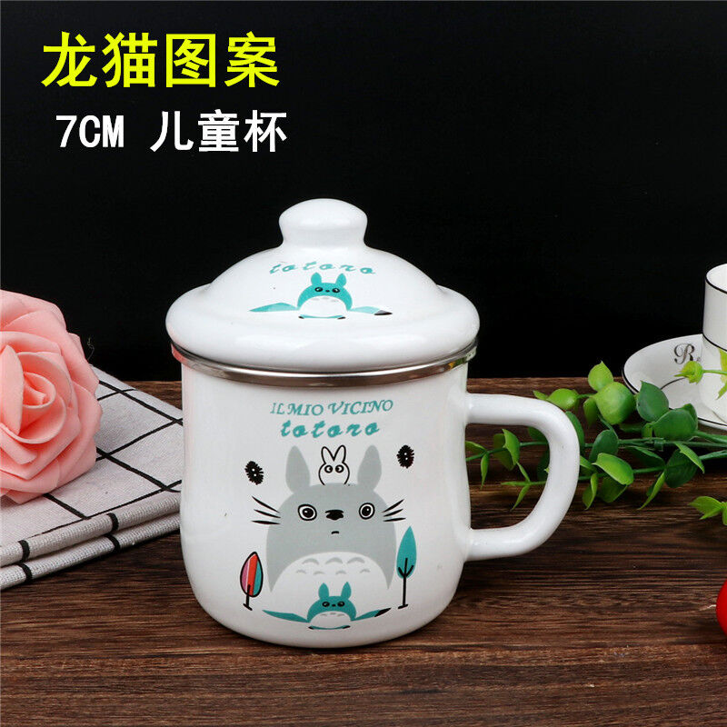 加厚珐琅搪瓷杯儿童杯卡通杯杯喝水杯经典搪瓷茶杯把杯盖杯搪瓷奶