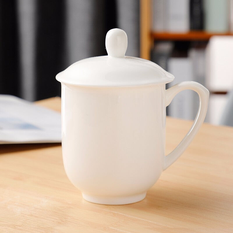 天泽唐山骨瓷茶杯马克杯子白瓷杯会议带盖陶瓷水杯会议杯创意办公