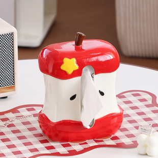 圣诞礼物苹果纸巾盒陶瓷客厅创意红色卡通可爱好看抽纸盒餐巾纸盒