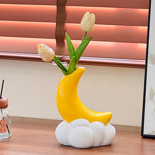 云上月花瓶创意陶瓷桌面干花插花摆件家居客厅玄关酒柜电视柜装 饰
