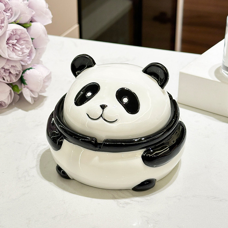 奶油熊猫陶瓷烟灰缸带盖防飞灰客厅家用创意摆件茶几高颜值烟缸,家居饰品,装饰烟灰缸,淘宝优惠券,粉丝福利购,淘宝优惠卷