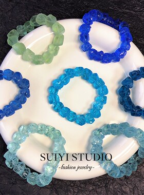 SUIYI 手敲水晶小原石手串男女款小众高级感绿萤石蓝琉璃打孔手链