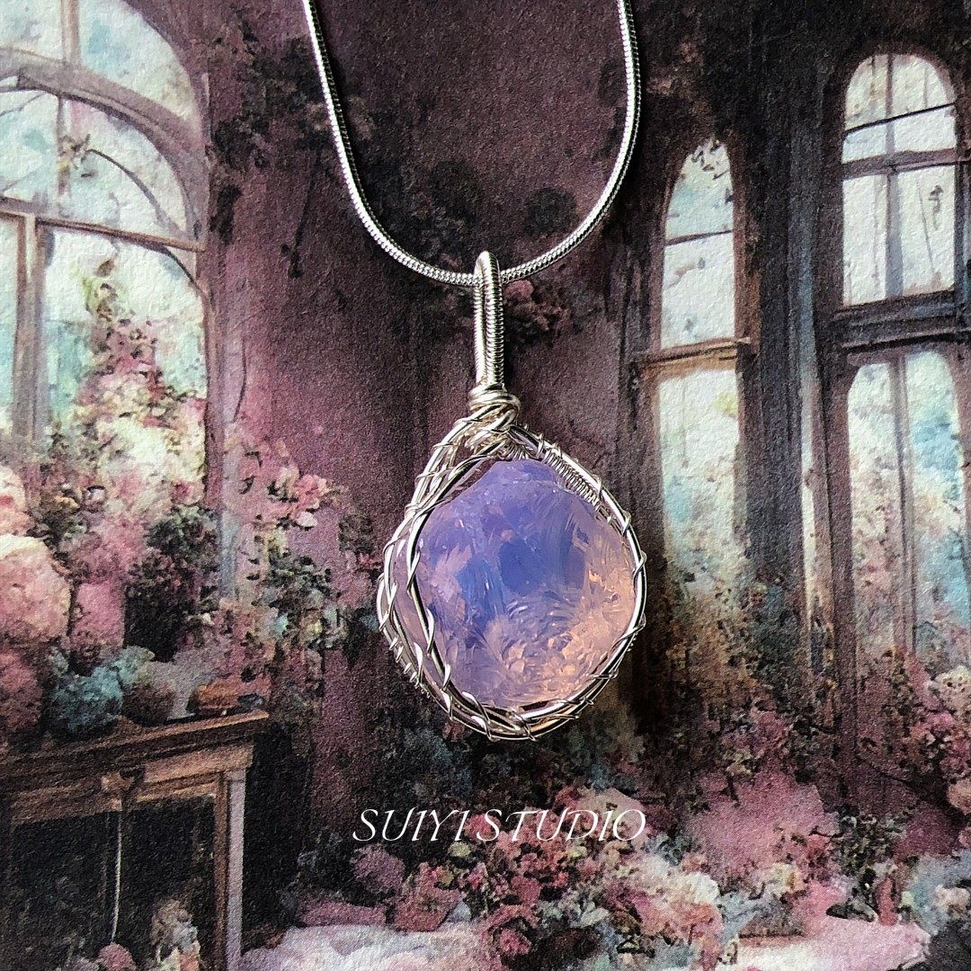 SUIYI 日落金山 原创设计 粉紫蛋白石原石绕线吊坠女氛围感锁骨链