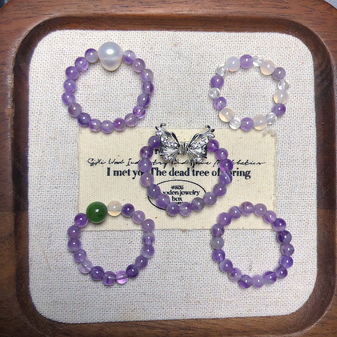 SUIYI 原创设计天然梦幻紫水晶串珠戒指女仙气温柔显白少女心首饰