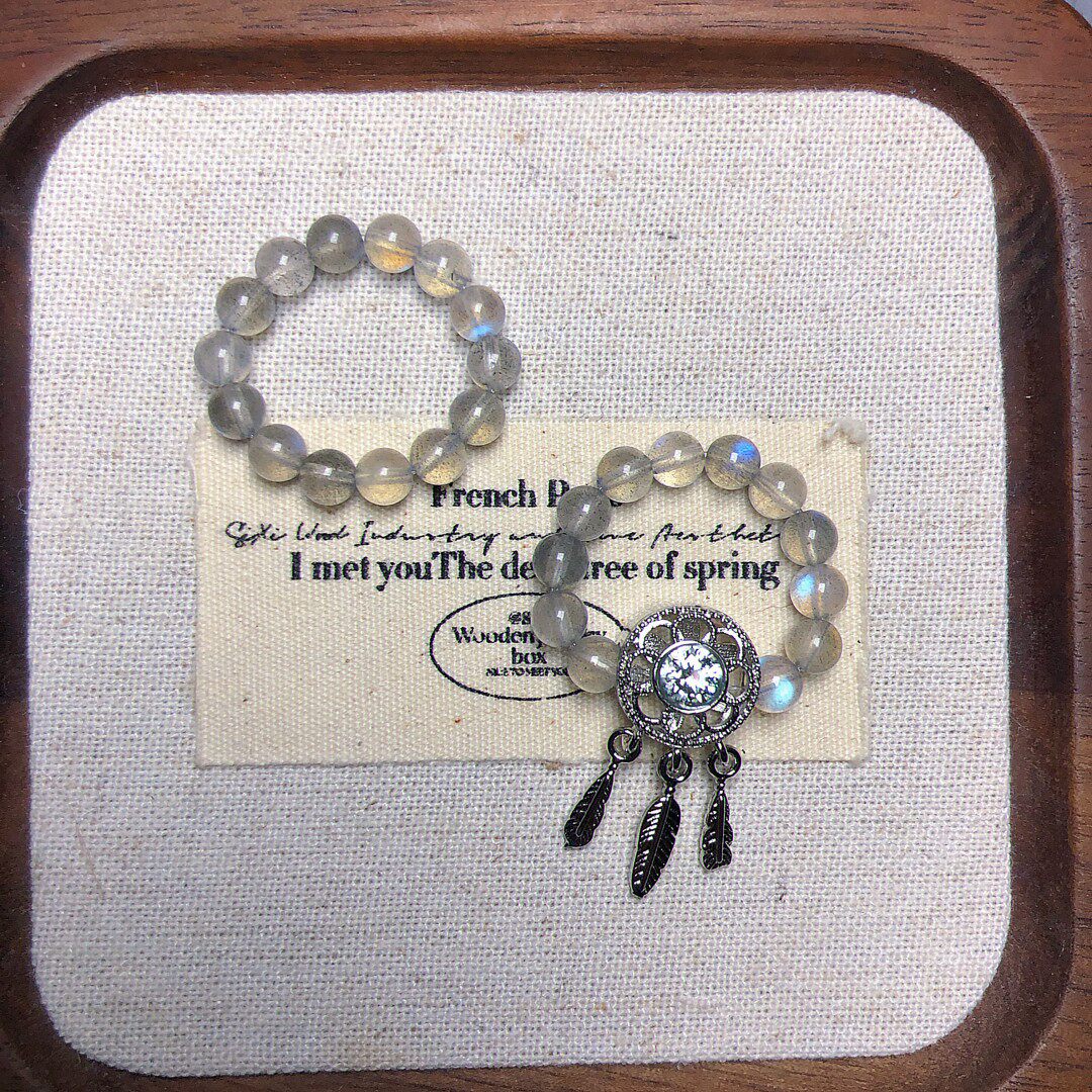 SUIYI 原创设计天然灰月光串珠戒指清冷风魔盒指环高级感轻奢首饰