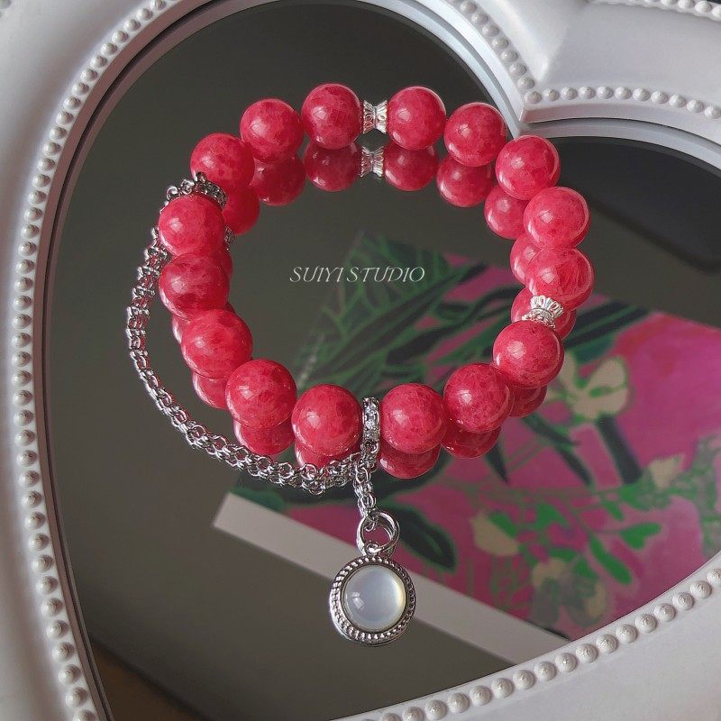 SUIYI 春日宴 原创设计天然蔷薇辉石手串女 高级感白贝母流苏配饰