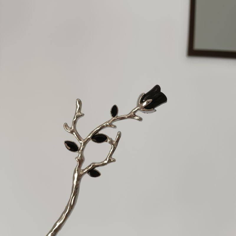 SUIYI STUDIO复古黑色玫瑰发簪新中式金属感女生盘发发钗