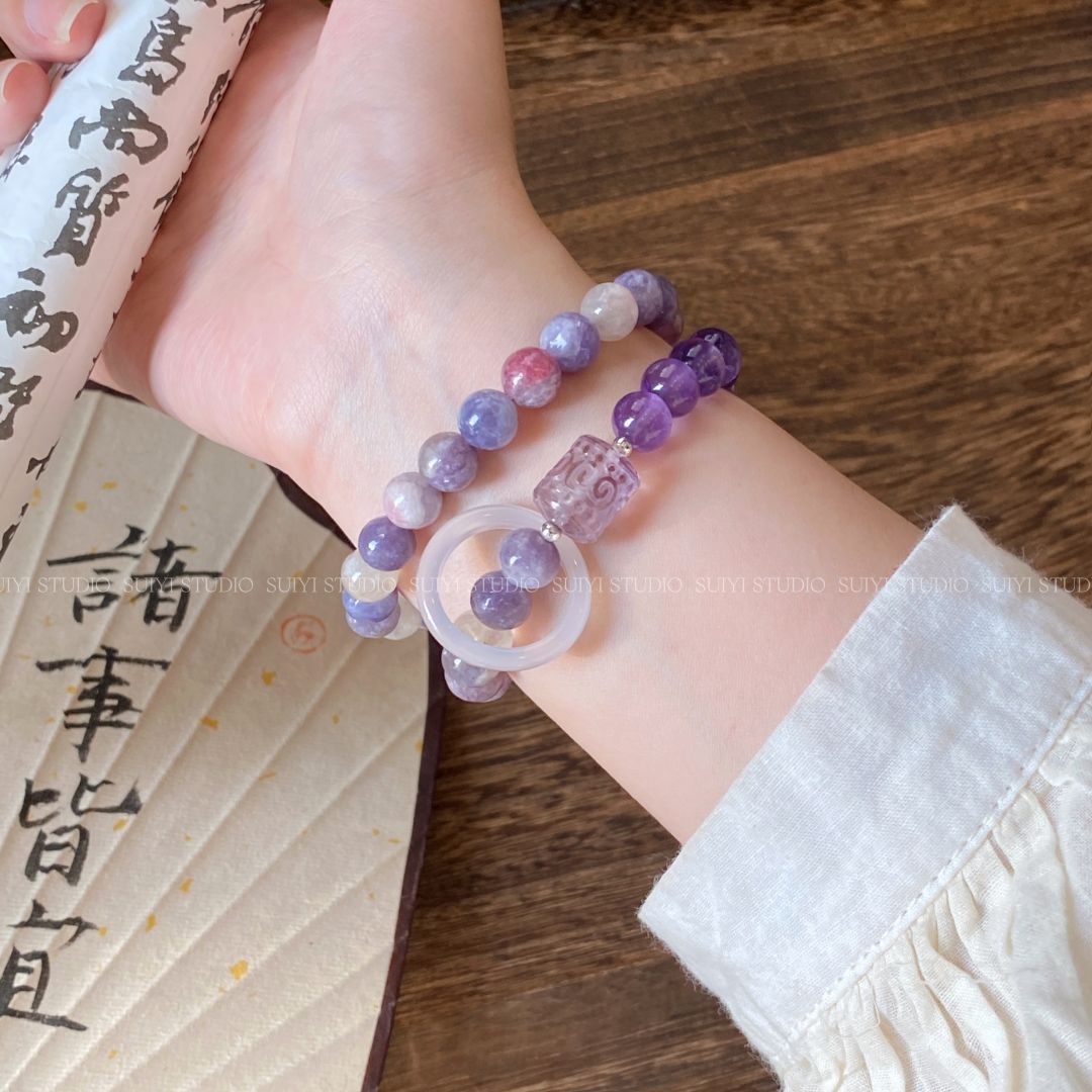 SUIYI 紫气东来 梅花碧玺紫水晶双圈手串女国风气质玛瑙跑环配饰