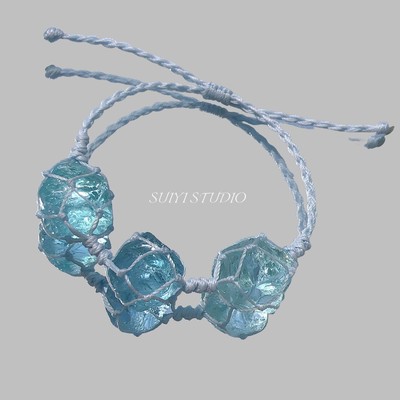 SUIYI 天蓝蓝 Macrame手工编织手链男女款治愈系浅蓝琉璃原石手作