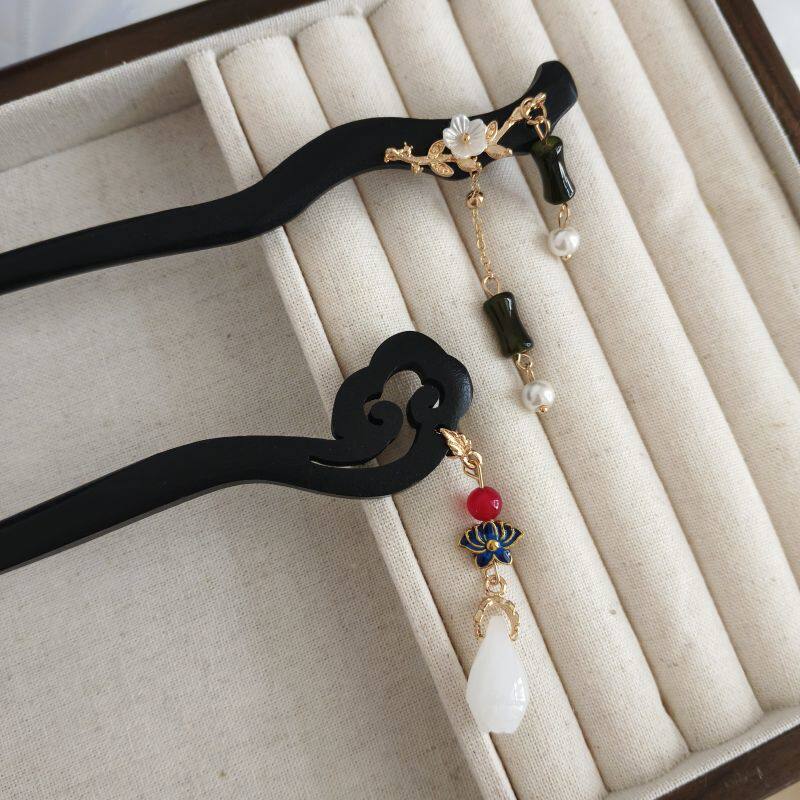 SUIYI STUDIO古风竹节流苏檀木发簪新中式步摇流苏旗袍盘发发钗