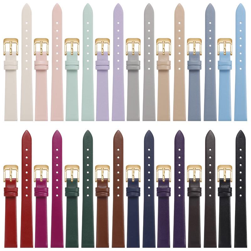 适用原厂手表带女款真皮柔软薄款平纹表带适配dw小绿表黑红色真皮