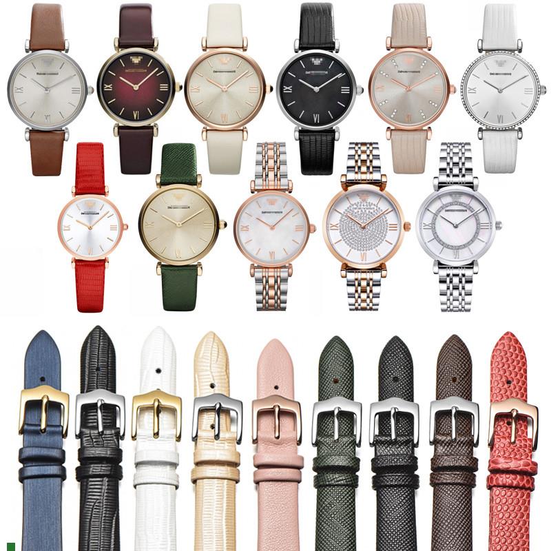 适用原厂真皮表带女适配阿玛尼AR1876/1726/1757/1681满天星手表