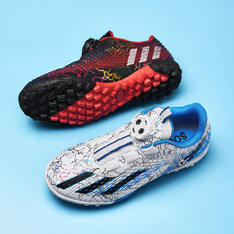 2025儿童足球鞋男女TF碎钉青少年学生免系带旋转扣皮面鸳鸯足球鞋,运动鞋new,足球鞋,淘宝优惠券,粉丝福利购,淘宝优惠卷