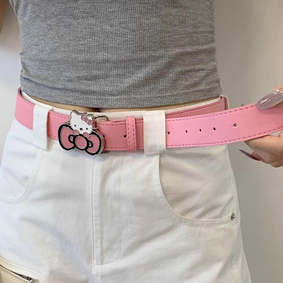 hello kitty粉色KT猫头带钻腰带女款千禧辣妹y2k皮带百搭牛仔裤带