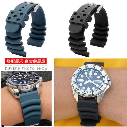 正品适配精工硅胶手表带男5号红牙水鬼罐头运动SRP601J1黑男SRP59