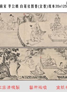 高清宣纸艺q术微喷画南宋李公麟白莲社图卷(全卷)纸本35x1250