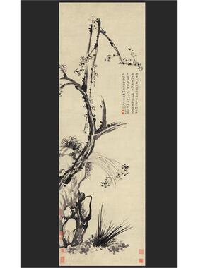 清石涛梅石水仙图立轴p仿古宣纸水墨花卉国画高清微喷复制临摹