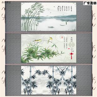 横幅竹子卷轴画竹报平安丝绸画绢画宁静致远花鸟O画竹子小鸟国画