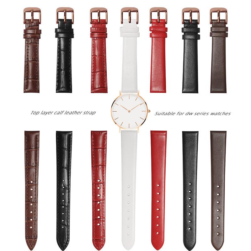 真皮手表带代用dw男女针扣皮表带显白超薄柔软平纹女细表链28/36m