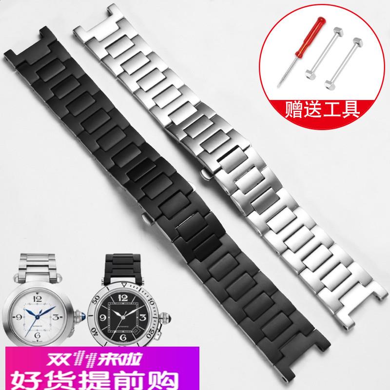 适配卡地亚帕莎PASHA钢带WSPA0013 W31077U2系列凹口精钢手表带男