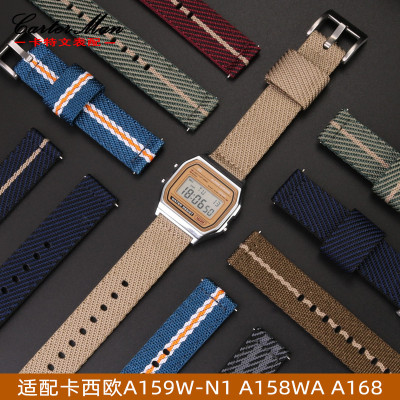 防水尼龙帆布表带适配CASIrO复古电子小方块A158WA-1/A168/F-91