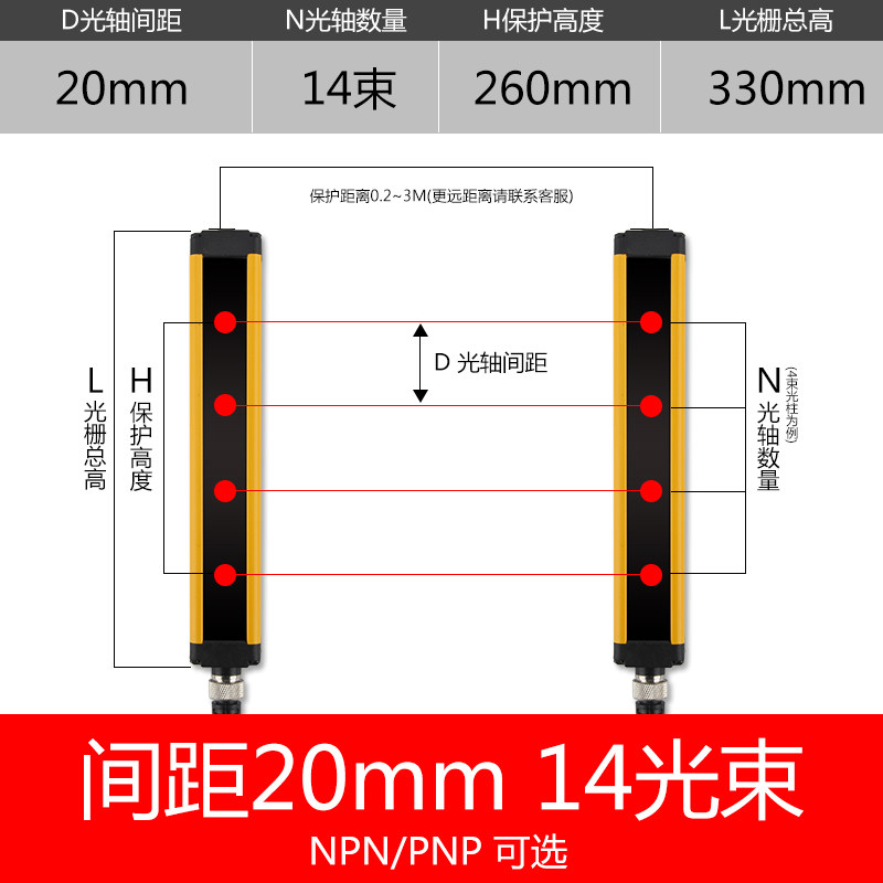 安全光栅传感器红外对射光幕传感器冲床安全保护器光电保护装置