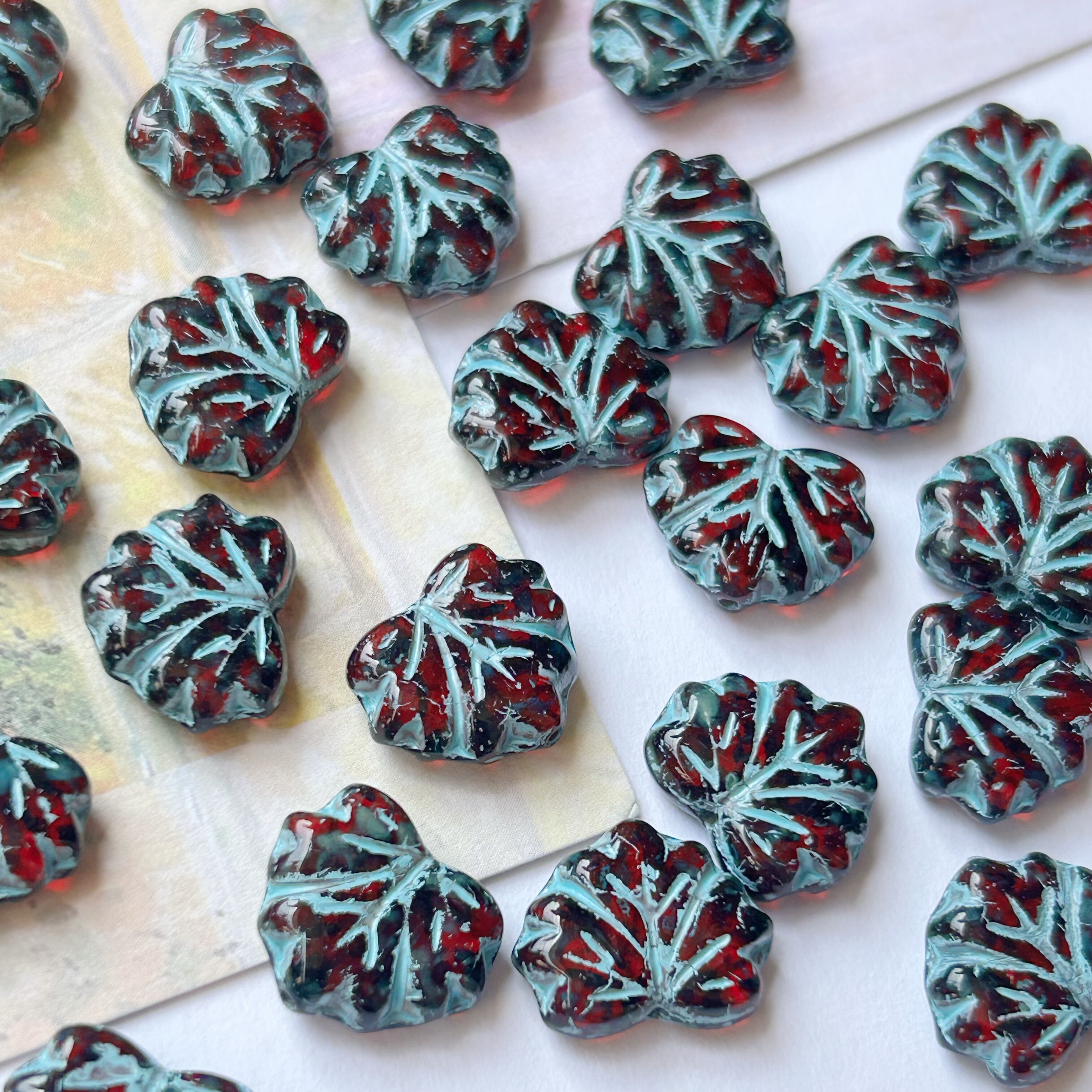 进口捷克珠11*13mm复古枫叶珠手工串珠diy材料配件散珠饰品