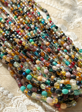 尼泊尔进口琉璃珠约4mm火磨珠手工串珠手链项链耳环材料配件散珠