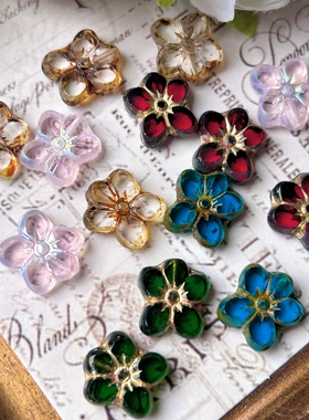 进口捷克珠14x12mm复古毕加索五瓣花琉璃珠手作diy串珠材料配件